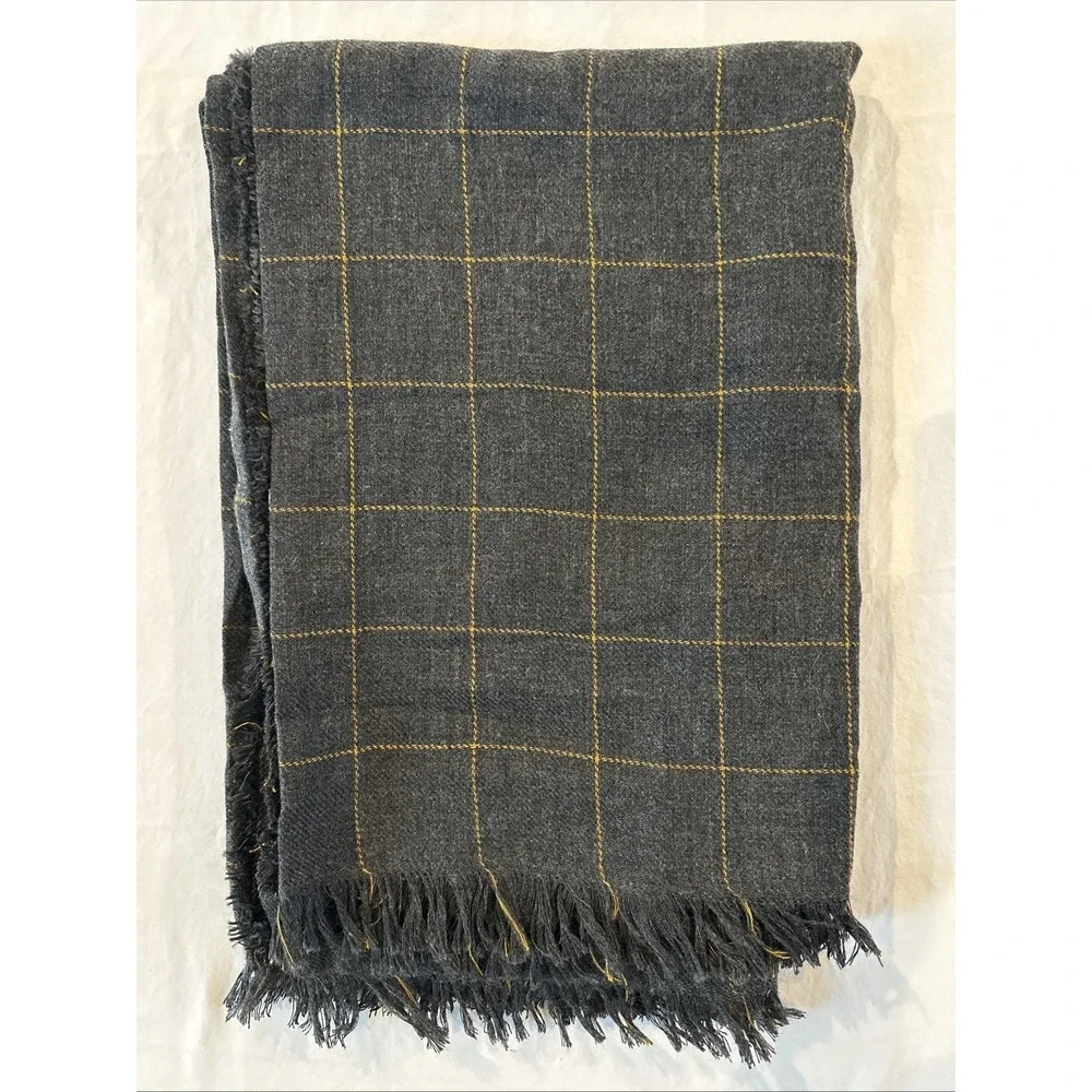 IKEA VARKRAGE Throw Blanket Gray Mustard Plaid 43x67